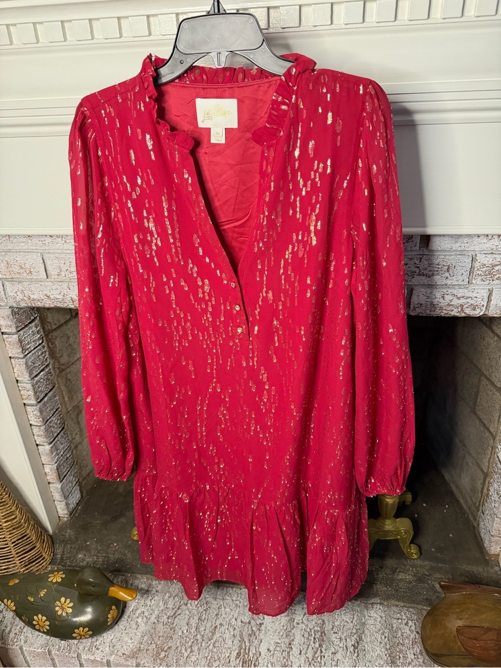 Lilly Pulitzer Evaline Silk Dress Size 16 Malbec Red Fish Clip Chiffon